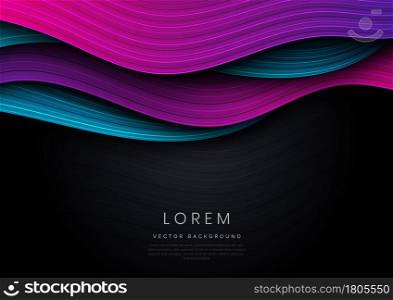 Abstract modern pink and blue on black background with stripe line curve layer design. Vector illustration