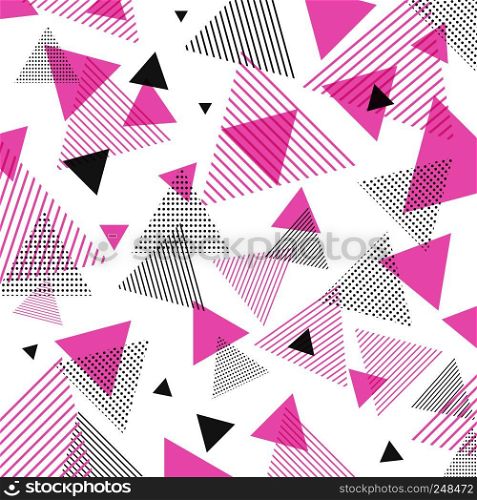 Abstract modern pink, black triangles pattern with lines diagonally on white background. Vector illustration