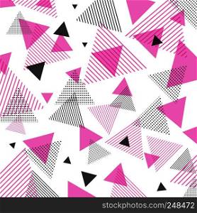 Abstract modern pink, black triangles pattern with lines diagonally on white background. Vector illustration