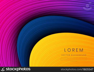 Abstract modern pink, blue, yellow background with stripe line curve layer design. Vector illustration