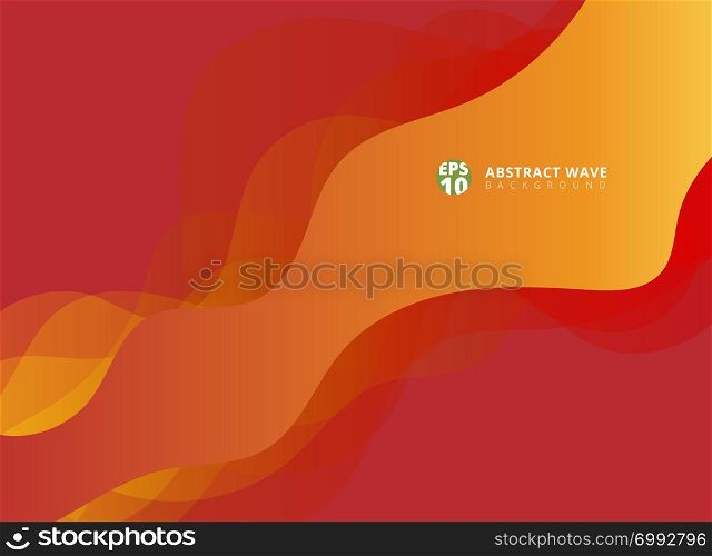 Abstract modern red waves overlap on yellow background with copy space. Vector illustration