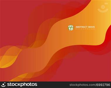 Abstract modern red waves overlap on yellow background with copy space. Vector illustration