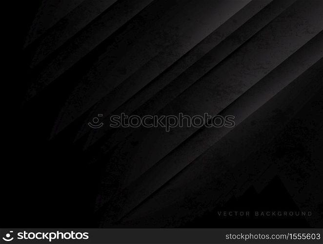 Abstract modern shape black gradient geometric stripes diagonal background with grunge texture. Vector illustration