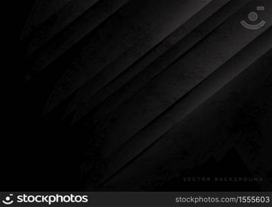 Abstract modern shape black gradient geometric stripes diagonal background with grunge texture. Vector illustration