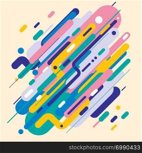 Abstract modern style with composition made of various rounded shapes in colorful design shapes. Diagonal geometric elements background. Vector illustration