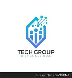 Abstract Modern Tech Group Logo Design with Hexagon and People Team Combination. Usable for Tech, Business Company.