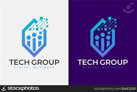 Abstract Modern Tech Group Logo Design with Hexagon and People Team Combination. Usable for Tech, Business Company.