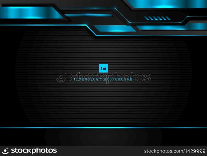 Abstract modern technology concept geometric black and blue glowing light metallic frame layout design on dark background. Vector illustration