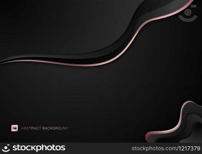 Abstract modern template black and pink gold wave line curve layer on dark background with space for text. Luxury style. Vector illustration