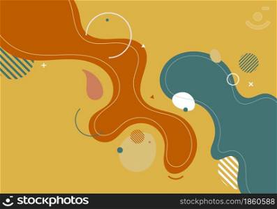 Abstract modern template blue and orange organic dynamic shapes elements compositions of colored spots and lines on yellow background. Vector illustration