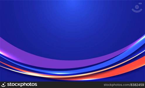 Abstract modern template colorful curved lines shapes overlapping layers with lighting on blue background. Vector illustration
