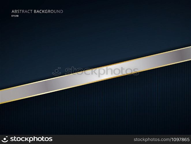 Abstract modern template dark blue background with decoration silver and gold line. Luxury style. Vector illustration