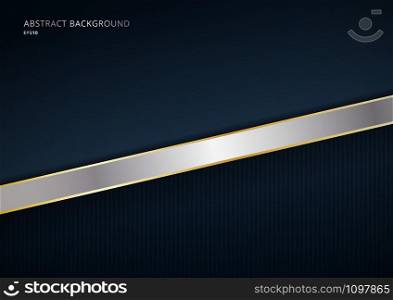 Abstract modern template dark blue background with decoration silver and gold line. Luxury style. Vector illustration