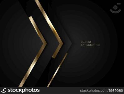 Abstract modern template design 3D black and gold arrow with lighting on dark background luxury style. Vector graphic illustration