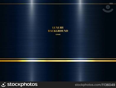 Abstract modern template metallic dark classic blue background with decoration golden line. Luxury style. Vector illustration