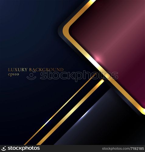 Abstract modern template red metallic geometric on blue background with gold border line. Luxury style. You can use for cover brochure, poster, presentation, poster, banner web, wedding card, etc. Vector illustration