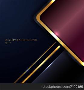 Abstract modern template red metallic geometric on blue background with gold border line. Luxury style. You can use for cover brochure, poster, presentation, poster, banner web, wedding card, etc. Vector illustration