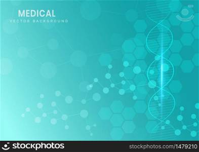 Abstract molecular structure and dna on light blue background. Medical and science concept. Vector illustration
