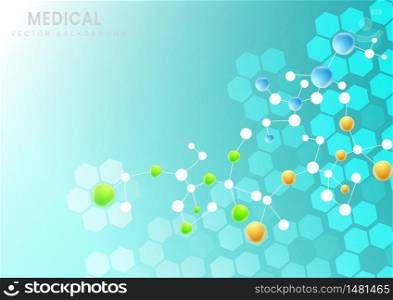 Abstract molecular structure hexagon pattern on light blue background. Vector illustration