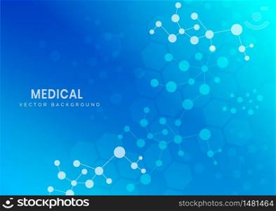 Abstract molecular structure on light blue background. Medical and science concept. Vector illustration
