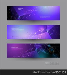 Abstract molecule structure with color,line,geometric pattern,polygon shape. Vector illustration design futuristic gradient color background. Modern digital science technology concept for banner