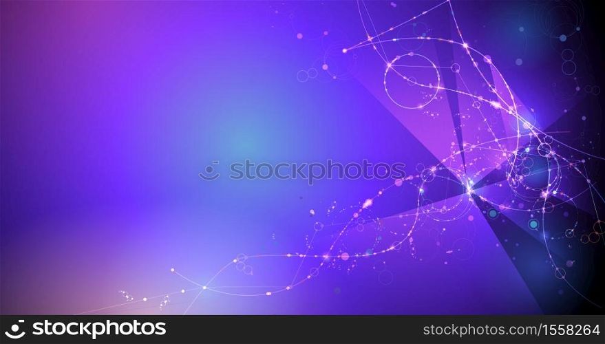 Abstract molecule structure with color,line,geometric pattern,polygon shape.Vector illustration design futuristic colorful background.Modern digital science,chemistry technology concept for banner,web