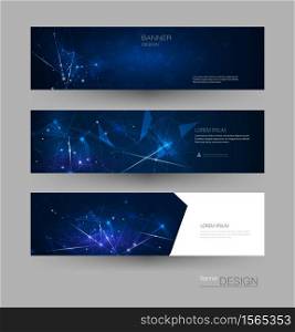 Abstract Molecules banner set with line, geometric, polygon. Vector design network background. Modern science, chemistry technology concept for website, business, web banner, template or brochure