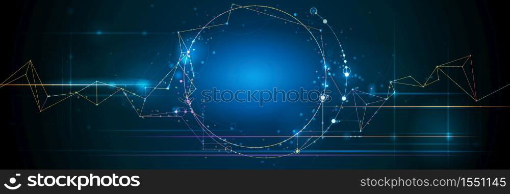 Abstract Molecules banner with circle line,molecule structure. Vector design network communication background. Futuristic digital science technology concept for web banner template or brochure