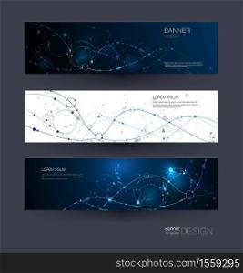 Abstract Molecules banners set with Circles,Lines,Geometric,Polygon. Vector design network communication background. Futuristic digital science technology concept for web banner template or brochure