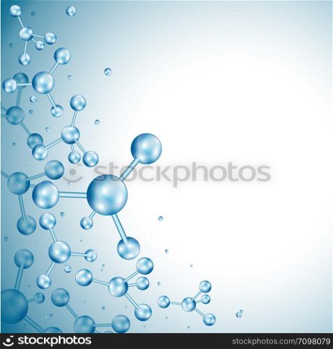Abstract molecules design. Atoms. Molecular structure with blue spherical particles. Vector illustration