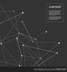 Abstract molecules technology connected with polygonal shapes on dark background. Vector modern design.. Abstract molecules technology connected with polygonal shapes on dark background. Vector modern design