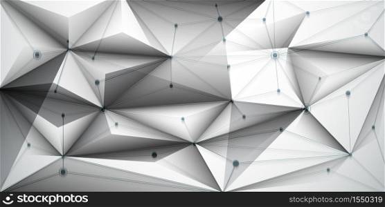 Abstract Molecules with line, node, geometric, low poly, polygon and triangle. Vector design network connection technology on bright gray background. Futuristic, science, network technology concept