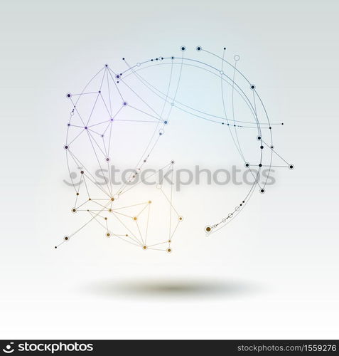 Abstract Molecules with line, node, geometric, low poly, polygon and triangle. Vector design network connection technology on bright gray background. Futuristic, science, network technology concept