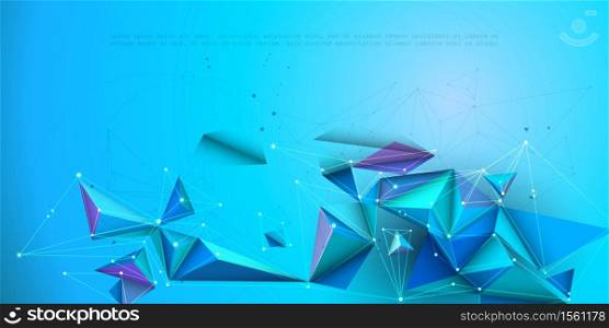 Abstract Molecules with line, node, geometric, low poly, polygon and triangle. Vector design network connection technology on blue color background. Futuristic, science, network technology concept