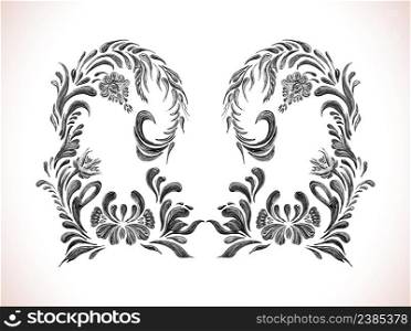Abstract monochrome pattern. Hand-drawn pattern.. Abstract floral pattern.