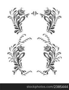Abstract monochrome pattern. Hand-drawn pattern.. Vector floral background