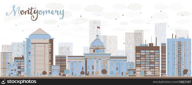 Abstract Montgomery Skyline with Color Building. Alabama. Business travel and tourism concept with modern buildings. Image for presentation, banner, placard and web site.