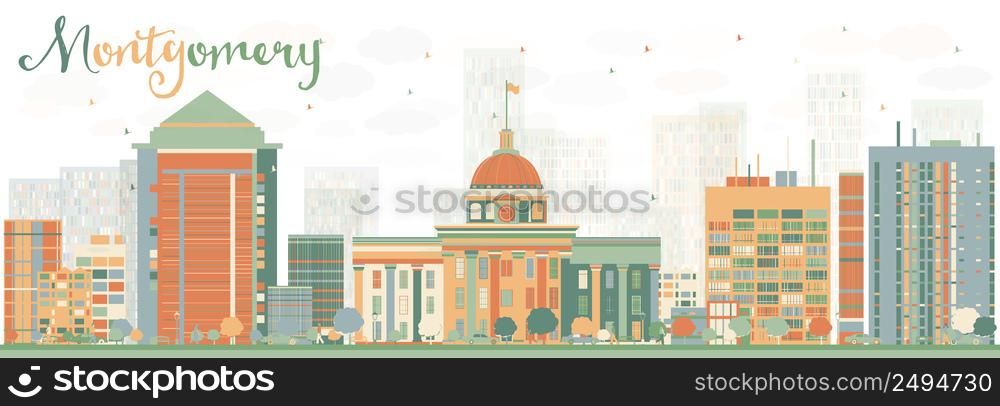 Abstract Montgomery Skyline with Color Buildings. Vector Illustration. Business Travel and Tourism Concept with Modern Architecture. Image for Presentation Banner Placard and Web Site.