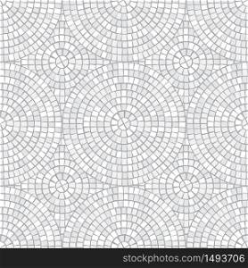 Abstract mosaic seamless pattern. Fragments of a circle laid out from a mosaic tiles trencadis. Neutral light Vector background for design and decorate backdrop. Ceramic tile fragments endless texture. Abstract mosaic seamless pattern. Fragments of a circle laid out from tiles trencadis. Vector background.