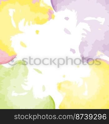 Abstract motley spots in trendy bright spring colors forming a square frame in watercolor manner. Copyspace. Background texture. Isolate. Good for banner, wallpaper, poster, postcard or label, price