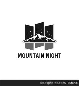 Abstract Mountain Night Logo Design with Minimalist and Simple Concept. Vector Logo Illustration. Graphic Design Element.