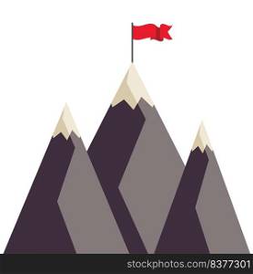 Abstract mountains with red flag on top illustration.