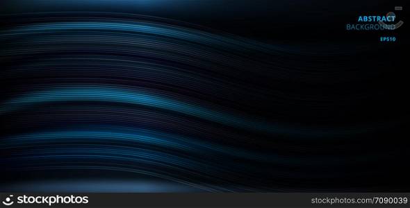 Abstract movement curve lines and light pattern on dark blue background with space for text. Vector illustration