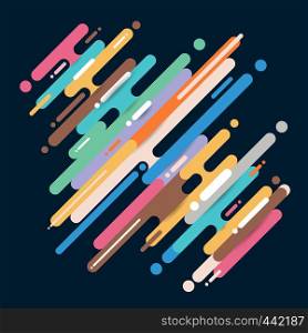 Abstract multicolor diagonal rounded shapes lines transition on dark background with copy space. Element halftone style bright color. Vector illustration