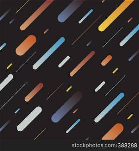 Abstract multicolor dynamic geometric pattern diagonal lines on dark background. Retro style. Vector illustration