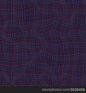 Abstract multicolor lines grid pattern wave curve on dark background. Rough texture. Vector illustration. Abstract multicolor lines grid pattern wave curve on dark backgr