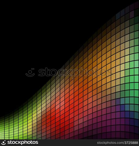 Abstract multicolor mosaic wave background with black copy space.