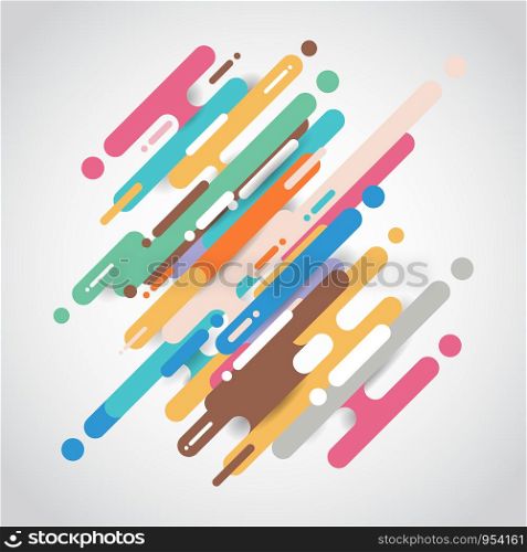 Abstract multicolor rounded shapes lines diagonal transition on white background. Element halftone style bright color. Vector illustration