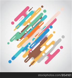Abstract multicolor rounded shapes lines diagonal transition on white background. Element halftone style bright color. Vector illustration