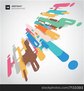 Abstract multicolor rounded shapes lines diagonal transition perspective on white background. Element halftone style bright color. Vector illustration